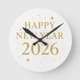 ✨ Happy New Year 2026 Elegant Gold Wall Clock | Mi Rund Klocka