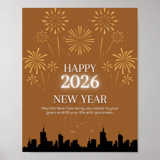 Happy New Year 2026 – Elegant Golden Brown poster. Poster