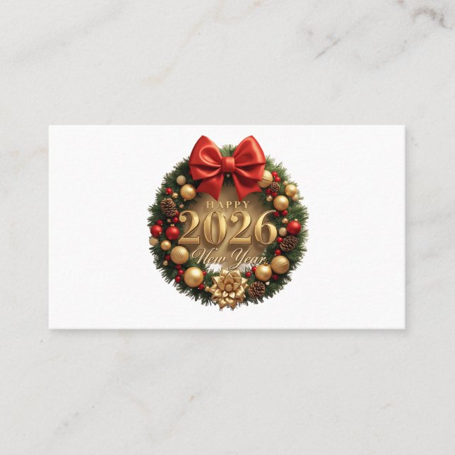 happy new year 2026 elegant wreath business card visitkort (Framsida)