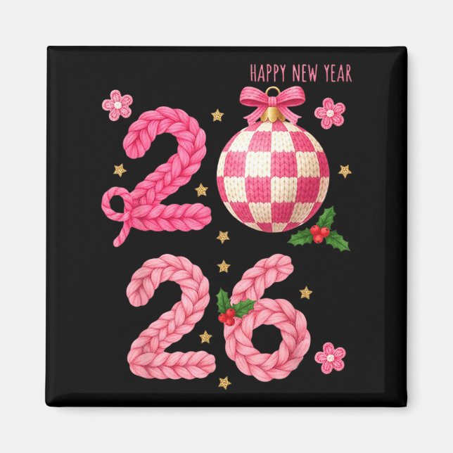 Happy New Year 2026 Family Matching Crochet Men Wo Magnet (Framsidan)
