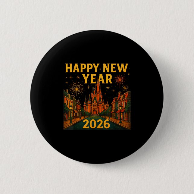Happy New Year 2026 Fantasy Castle Fireworks Night Knapp (Framsida)