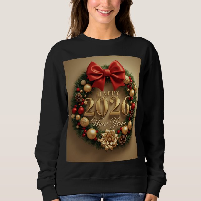 happy new year 2026 festive wreath hoodie t shirt (Framsida)
