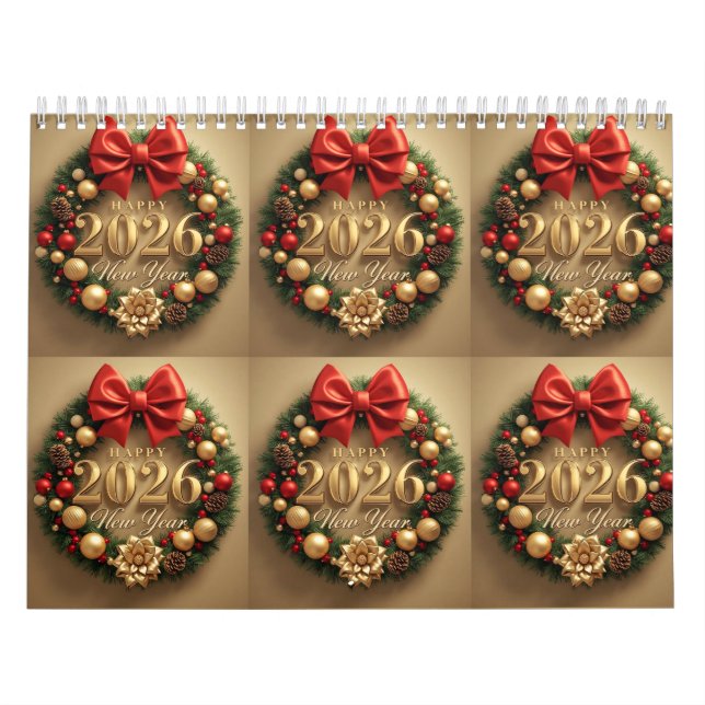 happy new year 2026 festive wreath  kalender (Omslag)
