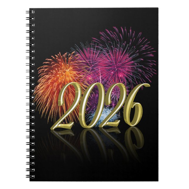 Happy New Year 2026 Fireworks Gold Anteckningsbok (Framsidan)