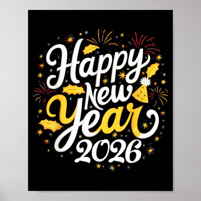 Happy New Year 2026 Fireworks Party Graphic Men Wo Poster (Framsidan)