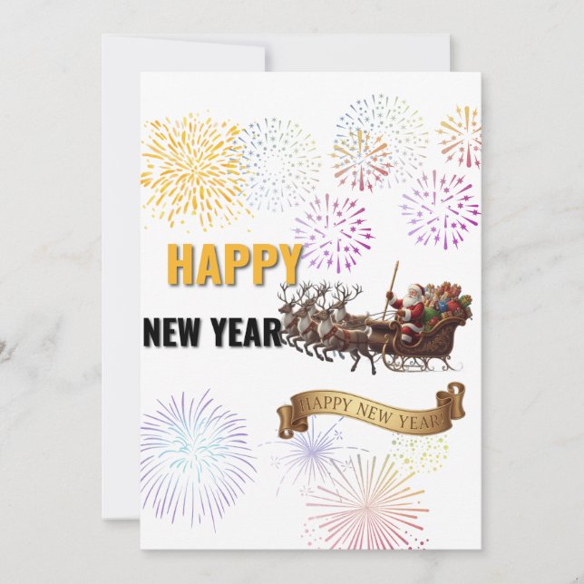 Happy New Year 2026 – Fireworks & Santa Sleigh Gre Inbjudningar (Framsida)