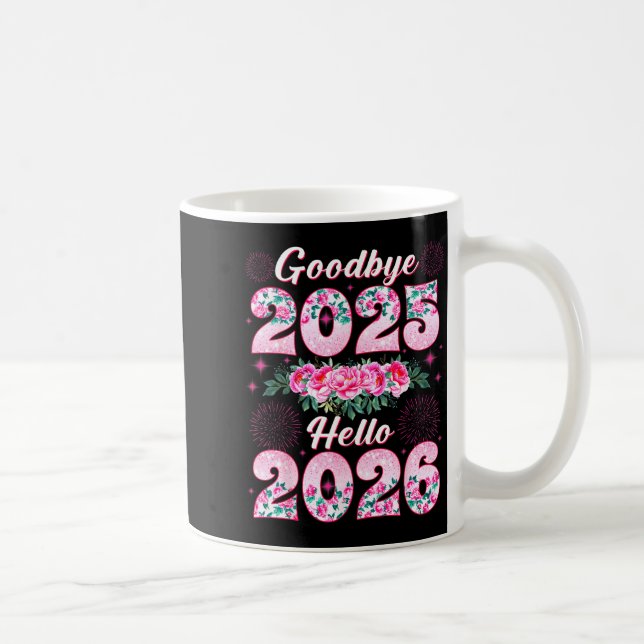 Happy New Year 2026 Floral Goodbye 2025 Hello 2026 Kaffemugg (Höger)