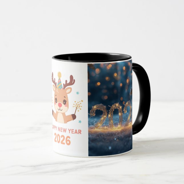 happy new year 2026  fox & reindeer coffee mug mugg (Framsida höger)