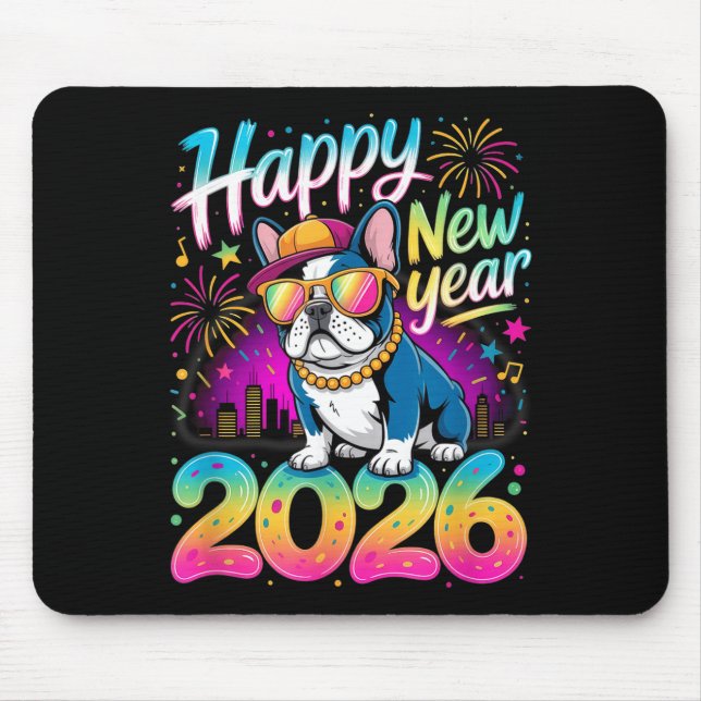 Happy New Year 2026 French Bulldog Fireworks Party Musmatta (Framsidan)