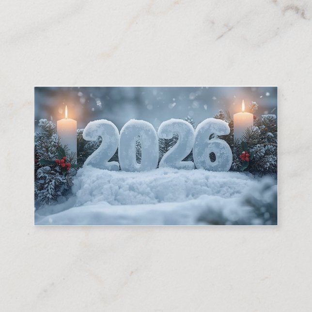 happy new year 2026 frosty elegant business card visitkort (Framsida)