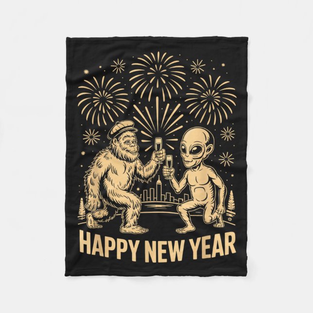 Happy New Year 2026 Funny Bigfoot And Alien Lovers Fleecefilt (Framsidan)