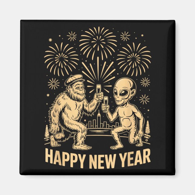 Happy New Year 2026 Funny Bigfoot And Alien Lovers Magnet (Framsidan)