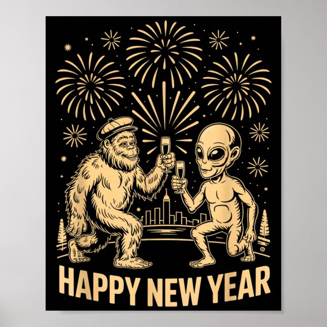 Happy New Year 2026 Funny Bigfoot And Alien Lovers Poster (Framsidan)