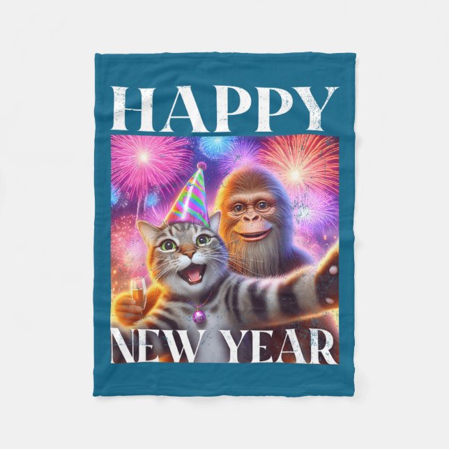 Happy New Year 2026 Funny Cat Bigfoot Party Art  Fleecefilt (Framsidan)