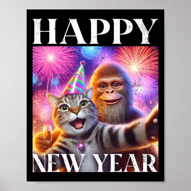 Happy New Year 2026 Funny Cat Bigfoot Party Art  Poster (Framsidan)