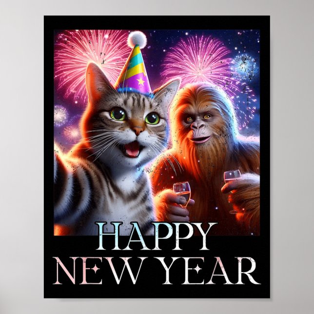Happy New Year 2026 Funny Cat Bigfoot Party Art  Poster (Framsidan)