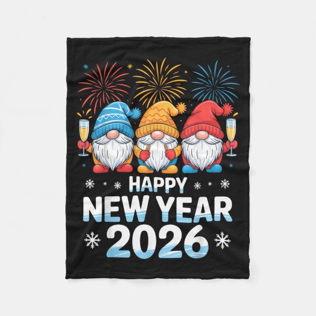 Happy New Year 2026 Gnome Cute Holiday Celebration Fleecefilt (Framsidan)