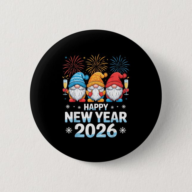 Happy New Year 2026 Gnome Cute Holiday Celebration Knapp (Framsida)