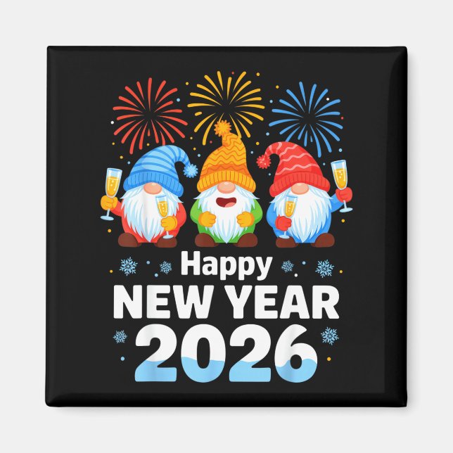 Happy New Year 2026 Gnome With Fireworks And Champ Magnet (Framsidan)