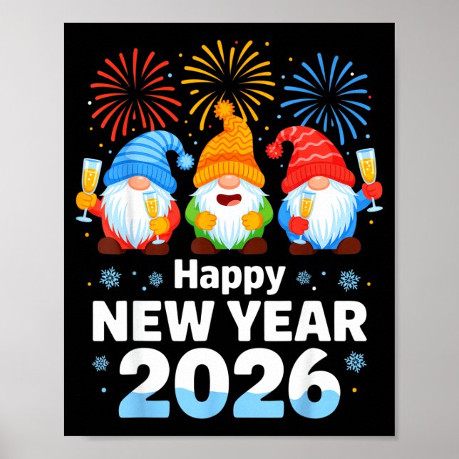 Happy New Year 2026 Gnome With Fireworks And Champ Poster (Framsidan)