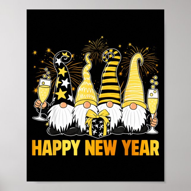 Happy New Year 2026 Gnomes Drinking Champagne New  Poster (Framsidan)
