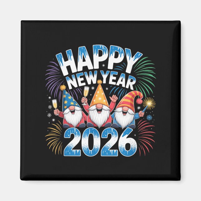 Happy New Year 2026 Gnomes Family Party New Years  Magnet (Framsidan)