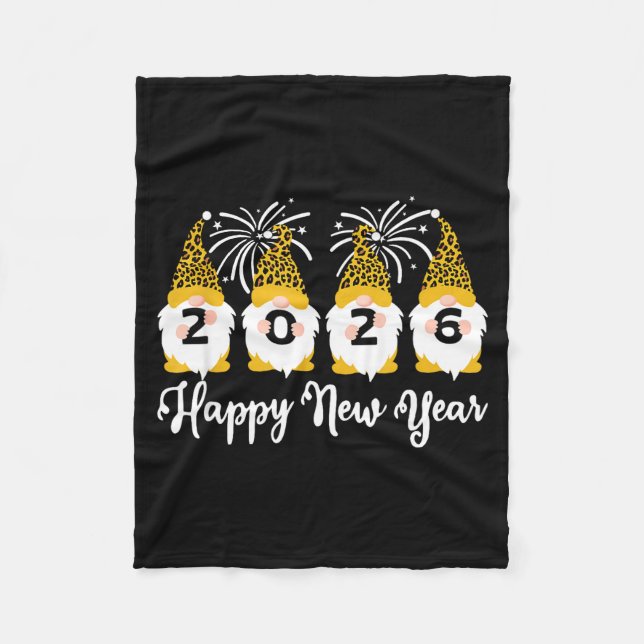 Happy New Year 2026 Gnomes Leopard Print Gnomies G Fleecefilt (Framsidan)