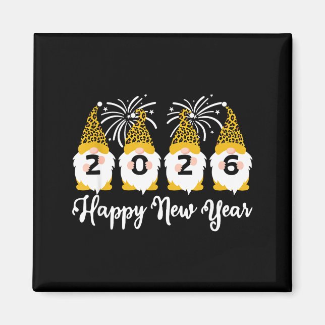 Happy New Year 2026 Gnomes Leopard Print Gnomies G Magnet (Framsidan)