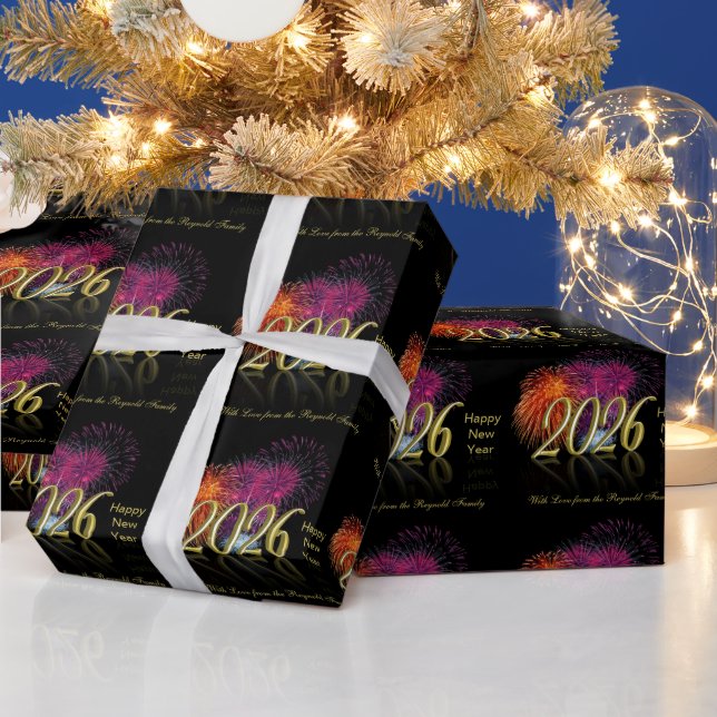 Happy New Year 2026 Gold Fireworks Presentpapper (Helgdagar)