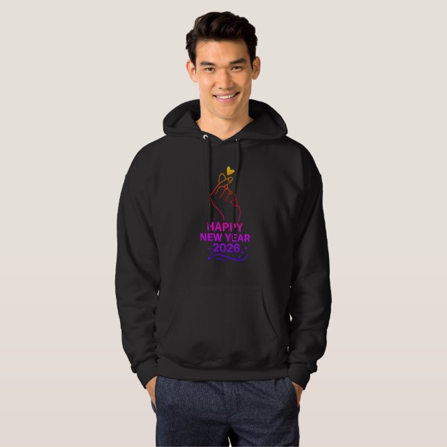 Happy New Year 2026 Gold Hand Heart Hoodie (Hel framsida)