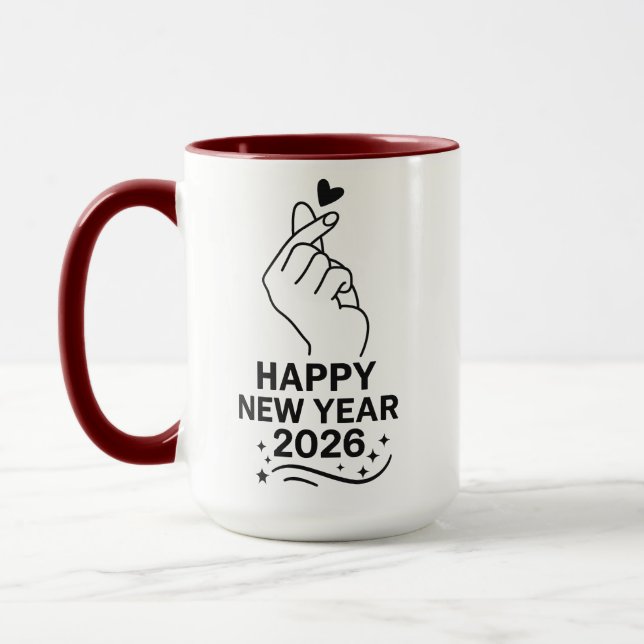 Happy New Year 2026 Gold Hand Heart Mug Mugg (Vänster)
