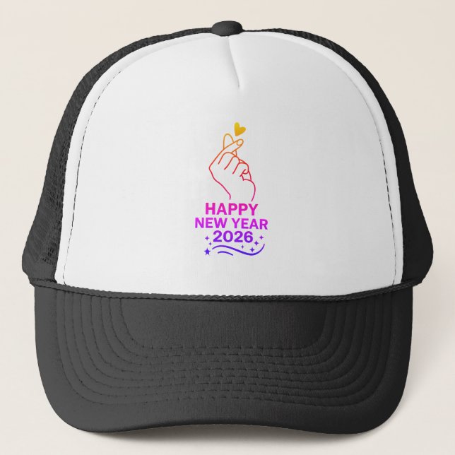 Happy New Year 2026 Gold Hand Heart Trucker Hat Keps (Framsida)