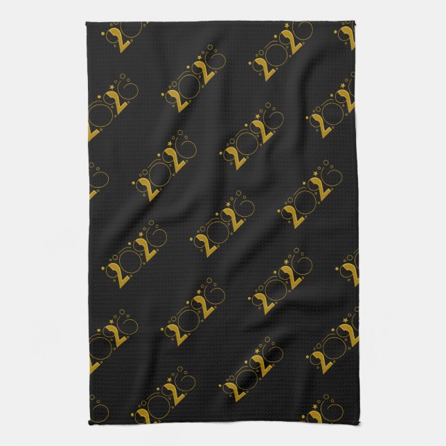 Happy New Year 2026 gold Kökshandduk (Vertikal)