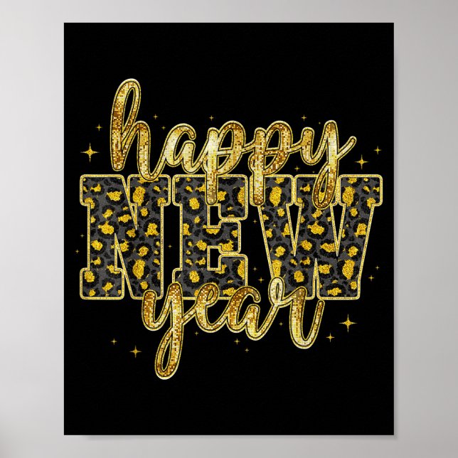 Happy New Year 2026 Gold Leopard Countdown Party F Poster (Framsidan)