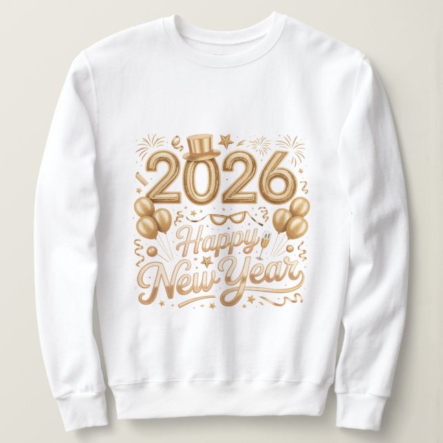 Happy New Year 2026 Gold Lettering T‑Shirt with Ba T Shirt (Design framsida)