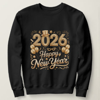 Happy New Year 2026 Gold Lettering T‑Shirt with Ba T Shirt