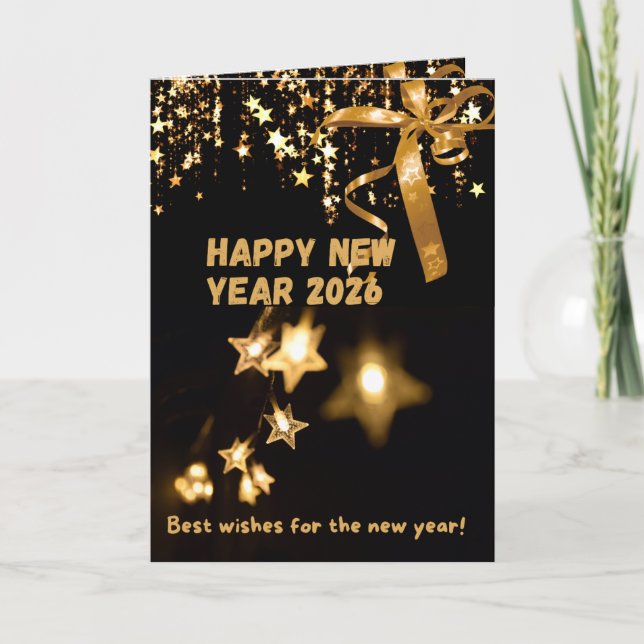 Happy New Year 2026 Gold Star Greeting Card Helgkort (Framsida)