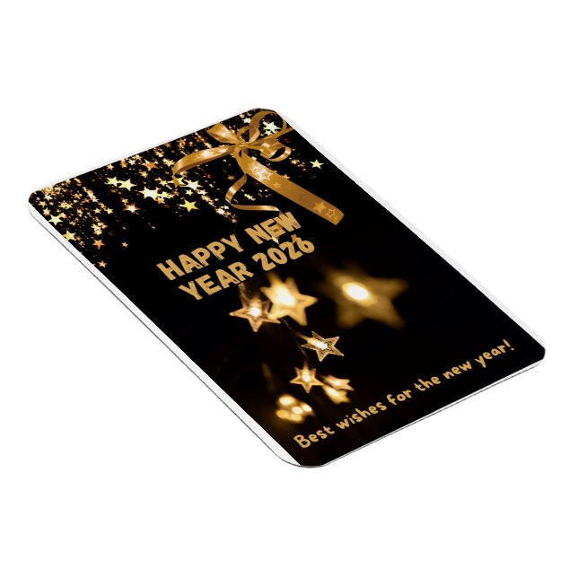Happy New Year 2026 Gold Star Greeting Card Magnet (Högersidan)