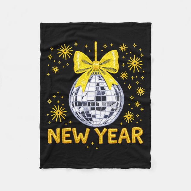 Happy New Year 2026 Golden Disco Ball Bow New Year Fleecefilt (Framsidan)