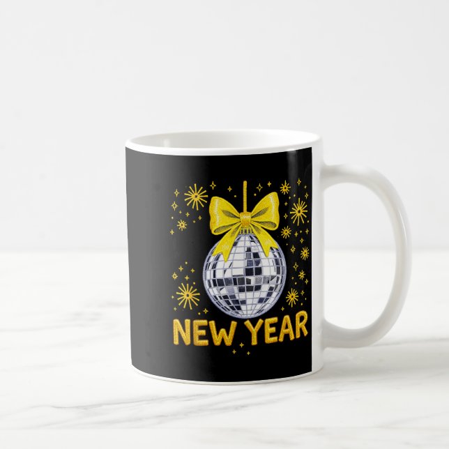 Happy New Year 2026 Golden Disco Ball Bow New Year Kaffemugg (Höger)