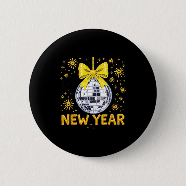 Happy New Year 2026 Golden Disco Ball Bow New Year Knapp (Framsida)