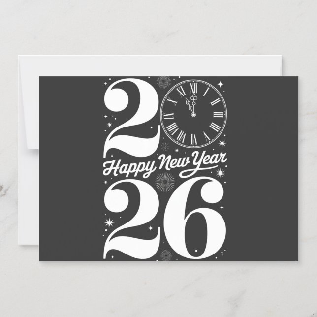 Happy New Year 2026 Midnight Clock Countdown Magnetisk Inbjudningskort (Framsida)
