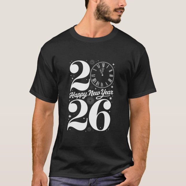 Happy New Year 2026 Midnight Clock Countdown T Shirt (Framsida)
