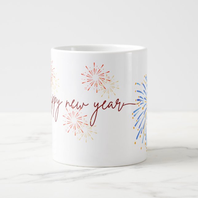 Happy New Year 2026 Mug – Fireworks & Celebration Jumbo Mugg (Framsidan)