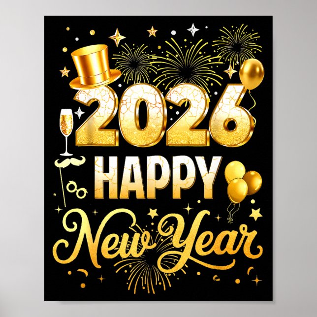 Happy New Year 2026 New Year Party Ballon Family M Poster (Framsidan)