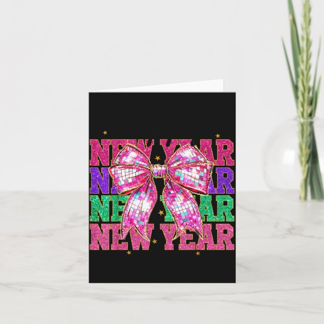 Happy New Year 2026 Nk Coquette Bow Disco Ball Cou Kort (Framsida)