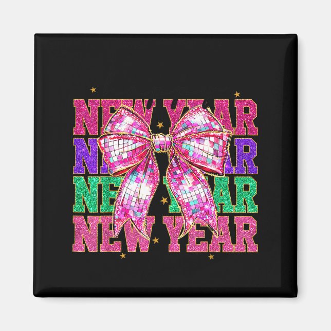 Happy New Year 2026 Nk Coquette Bow Disco Ball Cou Magnet (Framsidan)