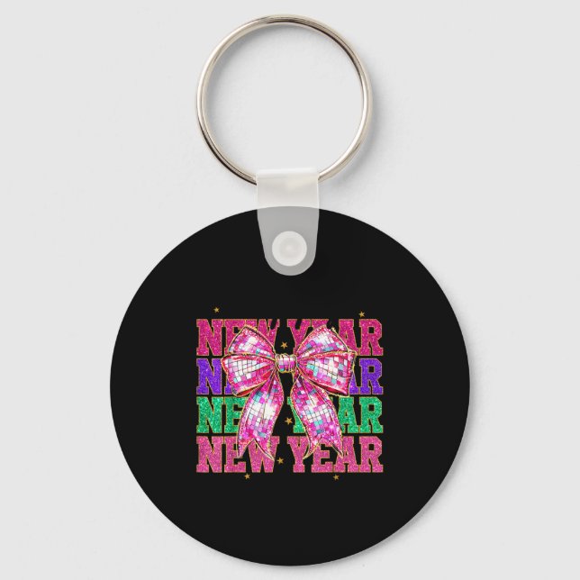 Happy New Year 2026 Nk Coquette Bow Disco Ball Cou Nyckelring (Framsida)