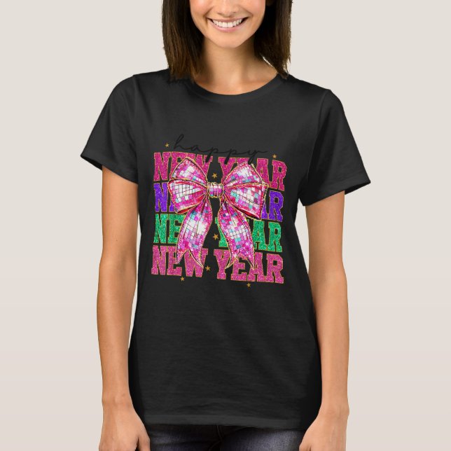 Happy New Year 2026 Nk Coquette Bow Disco Ball Cou T Shirt (Framsida)