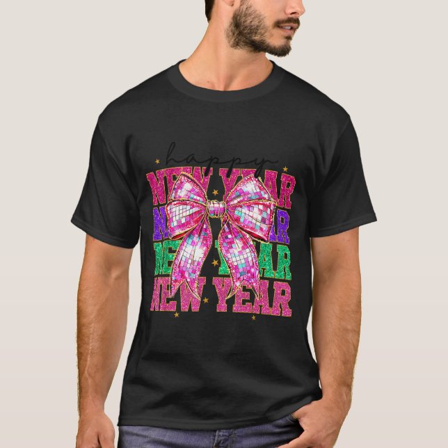 Happy New Year 2026 Nk Coquette Bow Disco Ball Cou T Shirt (Framsida)
